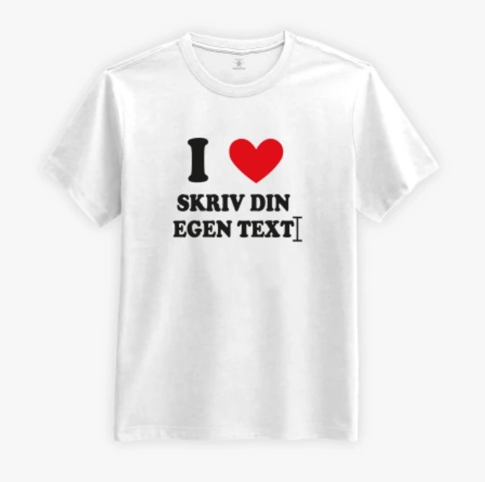 Vit t-shirt med trycket I love och plats för egen text