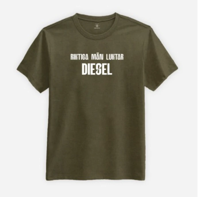Olivgrön t-shirt med trycket Riktiga män luktar diesel